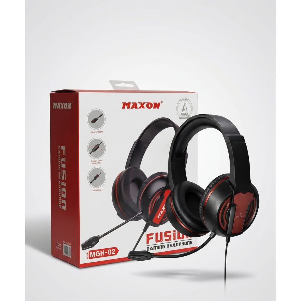 MAXON Fusion Gaming Headphone MGH-02 | Over-Ear Gaming Headset With Mic | Deep Bass Stereo Sound | Comfortable Cushions | For PC, Mobile, PS4, Xbox